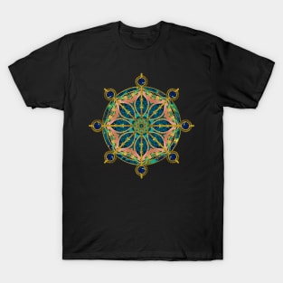 Dharma Wheel - Dharmachakra Gemstone & Gold T-Shirt